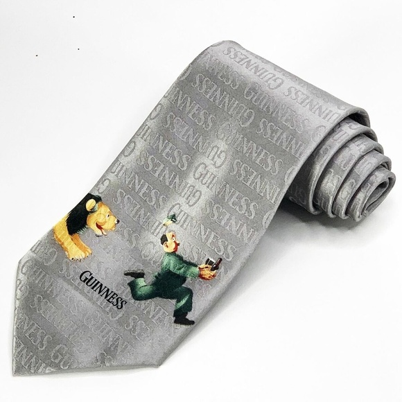 Guinness Other - Guinness Beer Tie All Silk Silver Novelty